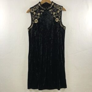 Womens Crushed‎ Velvet Shift Dress M Metallic Embroidery Cocktail Holiday Event